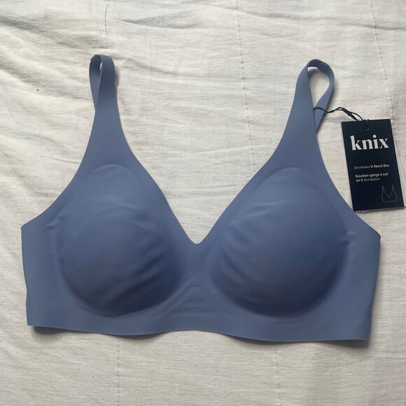 NWT Knix Revolution V-Neck Bra Chambray Blue Size Small Wireless Comfy - Picture 1 of 6